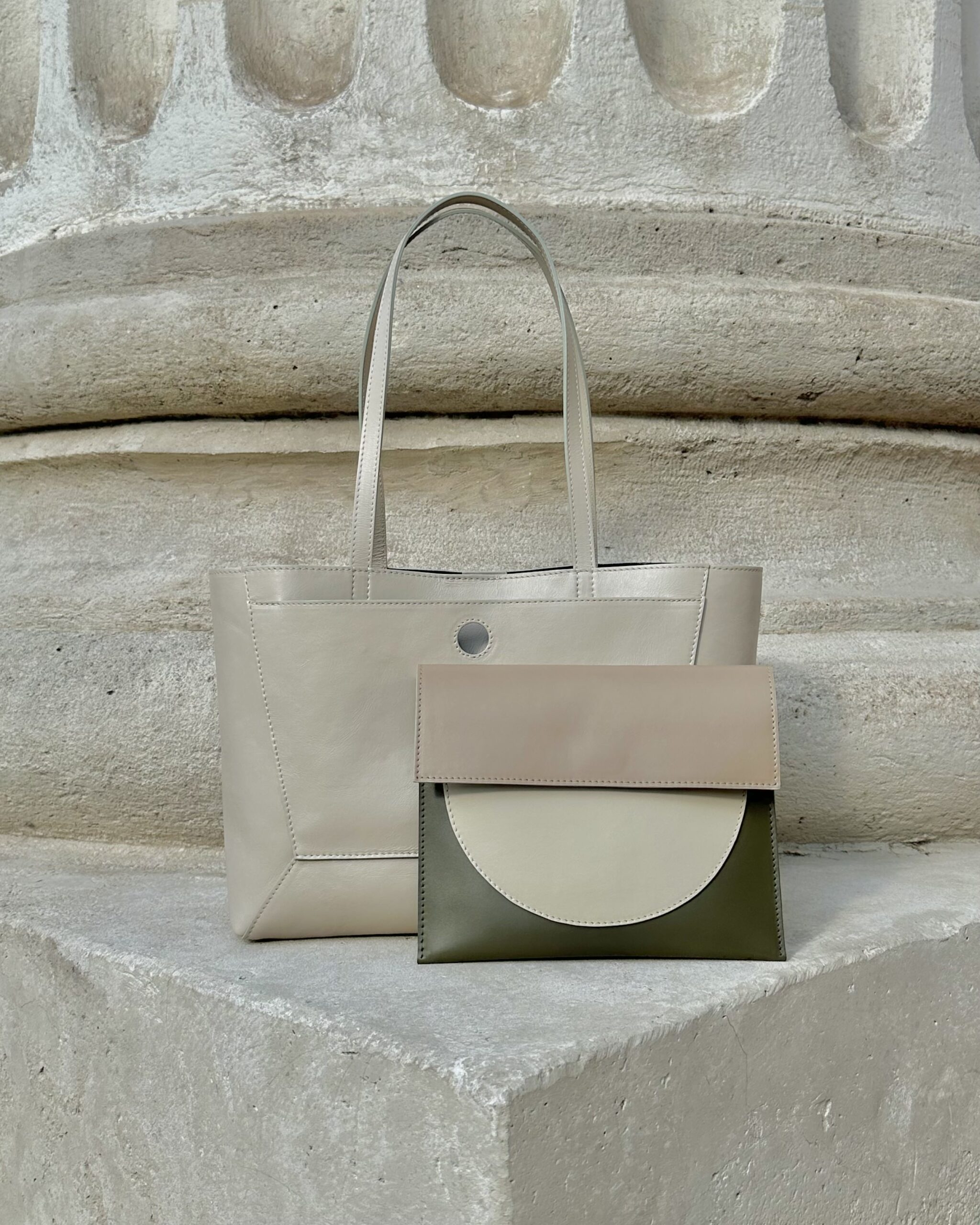 Women’s Business Leather Bag VNGR – Beige PISTACHIO - Image 3